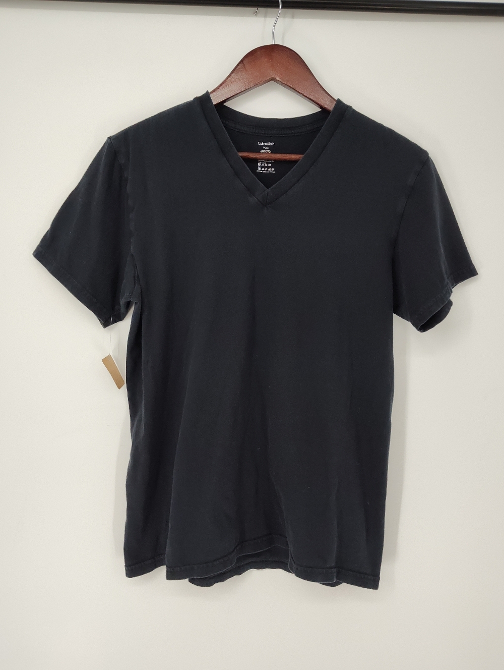 Calvin Klein Black V-Neck Cotton Short Sleeve Tee Shirt Size Mens Medium